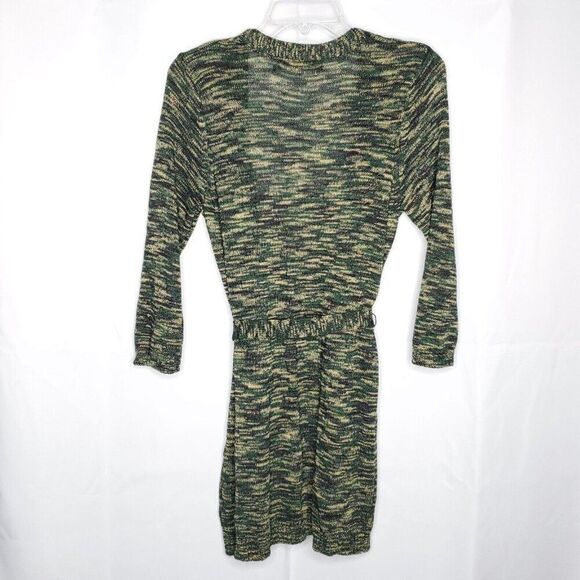 Outback Red Womens Cardigan Sweater L Green Yellow Marled Knit Tie Belt Tunic - Picture 2 of 5